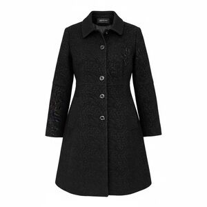 Jones New York Woman Petites M Black Textured Mid Coat Jacket  Wool Blend VTG